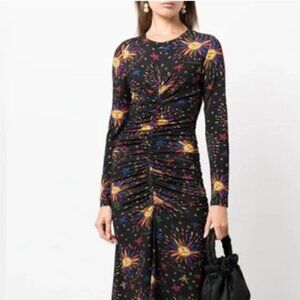 NWT Farm Rio Rainbow Suns Ruched Midi Dress